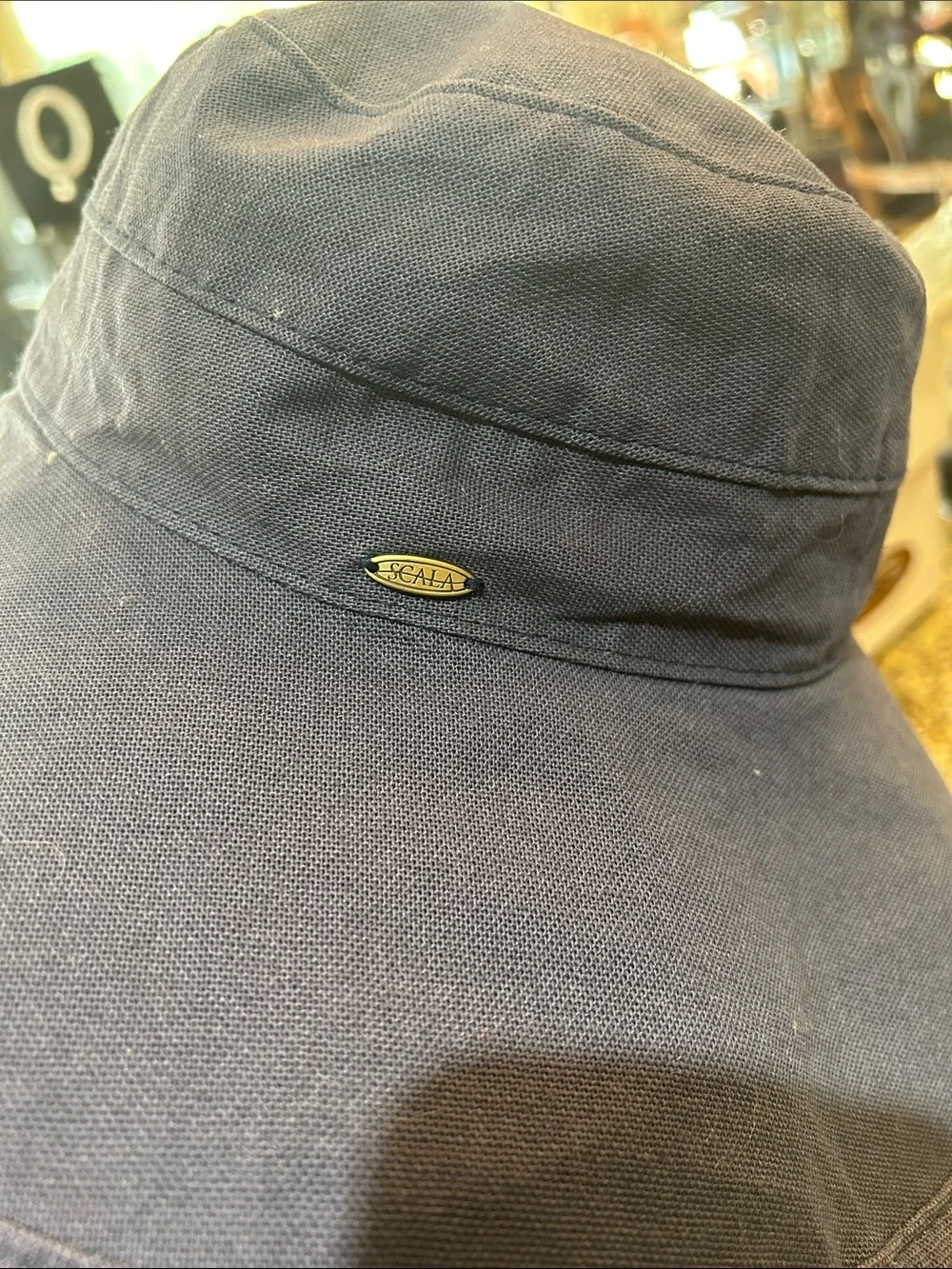 Scala OSFM Wide Brim Cotton Sun Hat in Navy